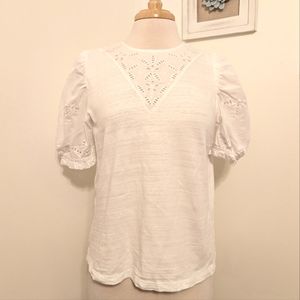 LOFT Eyelet Puff Sleeve Top White Small